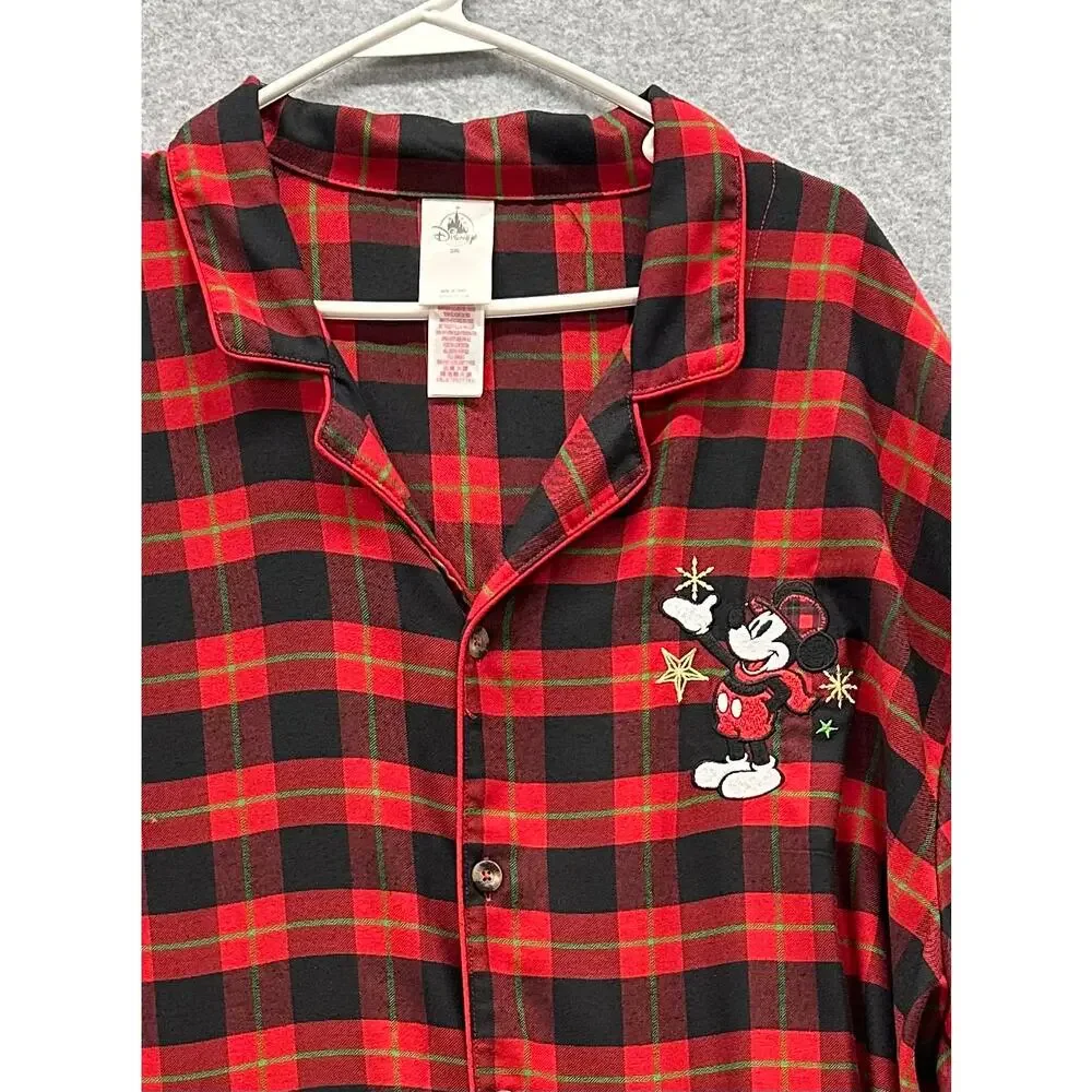 Disney Store Mickey Mouse Pajama top Womens Size 2XL Plaid Flannel Santa